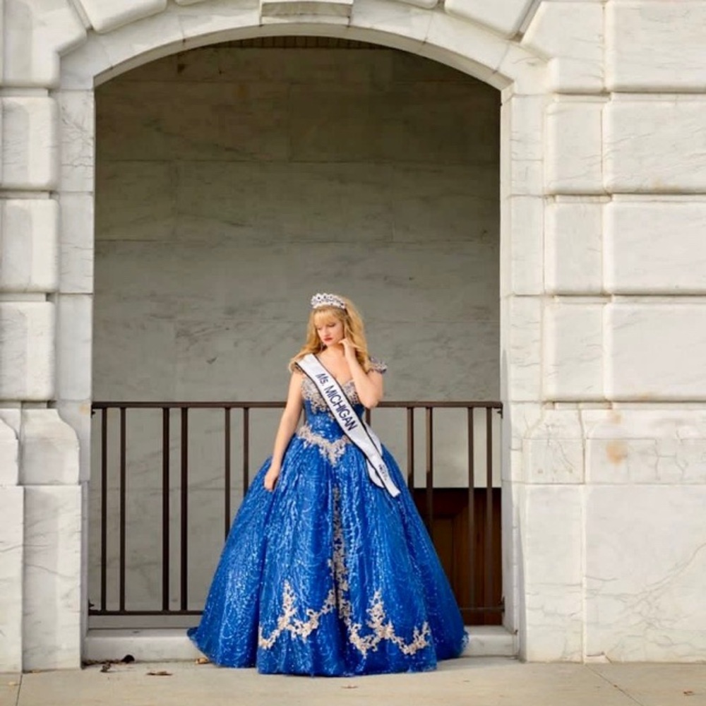 Quinceanera Sweet 16 ballgown dress royal blue and gold